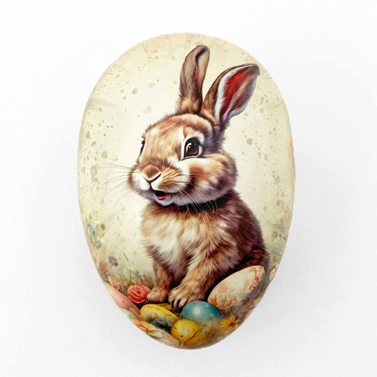 4-1/2" Smiling Bunny Papier Mache Easter Egg Container ~ Germany